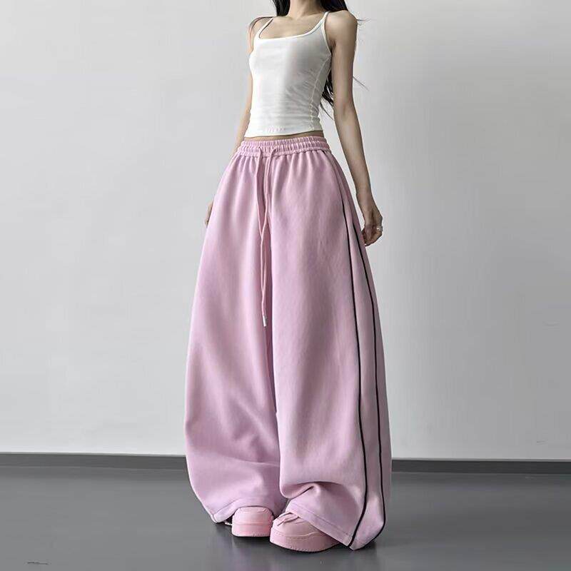 松紧阔腿裤女2026春秋季新款宽松显瘦抽绳运动裤休闲慵懒风长裤子
