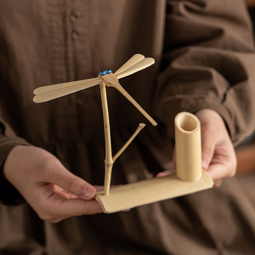 天下茗庄手工竹蜻蜓悬浮平衡摆件