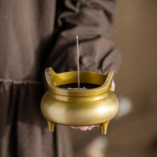 纯铜香炉家用供奉线香底座点香插香座上香供佛三足香炉全铜宣德炉