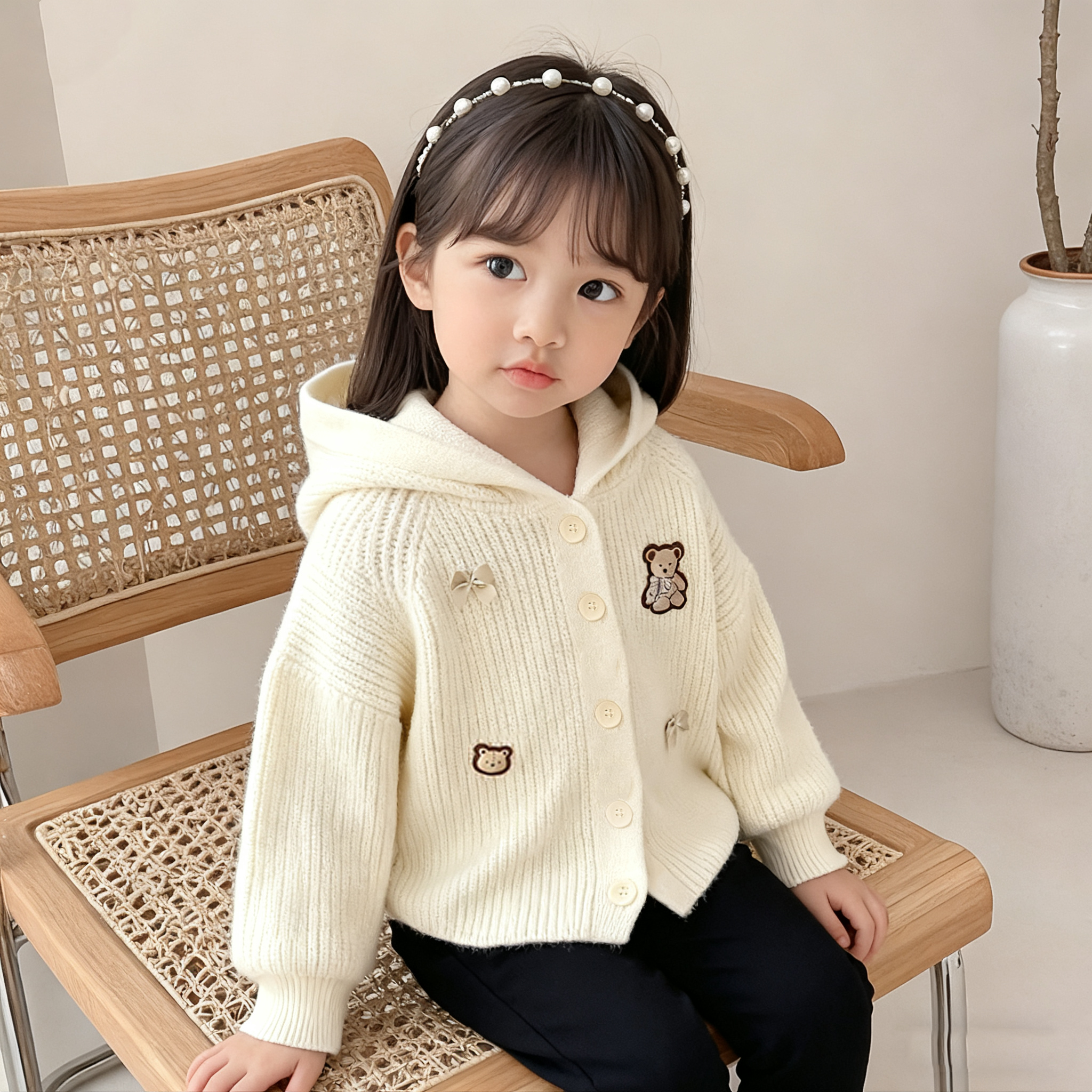 儿童毛衣秋冬长袖超可爱女宝宝斗篷针织上衣加厚款婴幼儿开衫外套