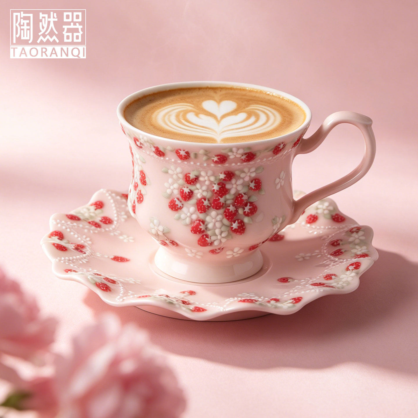 精致高颜值咖啡杯立体手绘草莓女生闺蜜生日礼物粉色马克杯水杯大