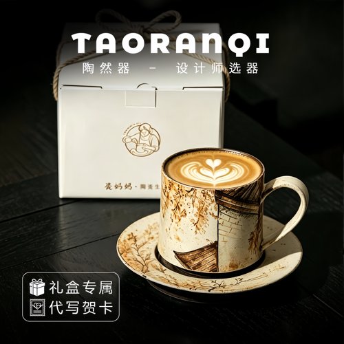 手绘创意中古风高颜值陶瓷咖啡杯生日礼物乔迁送礼朋友结婚伴手礼
