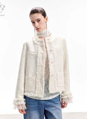 immune system 典雅白薄纱袖口垫肩小香风外套拼接夹克