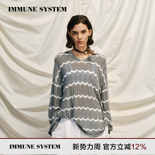 长袖 immune 灰色海浪条纹镂空编织轻薄针织衫 慵懒针织 system