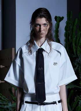 immune system免疫系统 拼接合体版型分割线白色短袖休闲衬衫