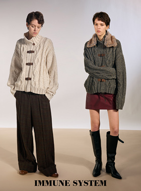 immune system 古早记忆 手工感立体扭花慵懒宽松针织开衫毛衣