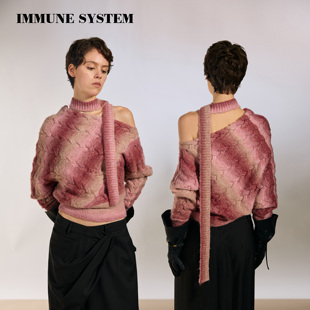 immune system 斜肩围巾扭花渐变氛围感毛衣