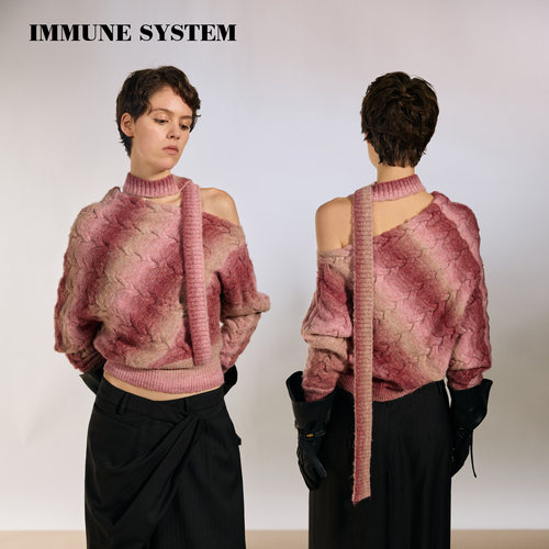 immune system 斜肩围巾扭花渐变氛围感毛衣