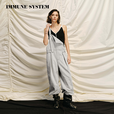 immune system 青春记忆 天丝棉撞色明线减龄连体阔腿背带裤