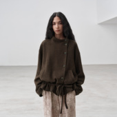 immune system 棕色毛呢肌理立领宽松羊毛夹克外套