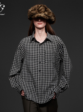 immune system免疫系统 格纹宽松舒适翻领衬衫长袖