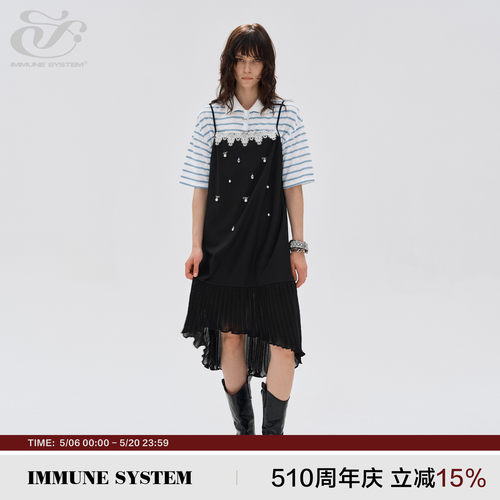 immune system 中长裙 手工缝珠装饰 吊带蕾丝连衣裙