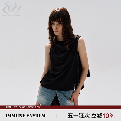 immune system 修身显瘦 活页合体基础黑色无袖短袖背心