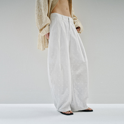 immune system 百搭松弛白色刺绣设计宽松灯笼香蕉裤长裤