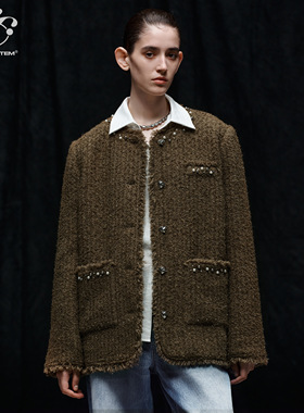 【董洁同款】immune system手工钉珠廓形无性别小香风羊毛外套