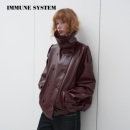immune 勃艮第红光泽感皮革宽松外套夹克皮衣 system