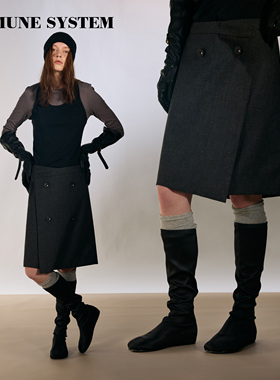 immune system 不一样的高智感 立体叠褶深灰色双排扣半身裙