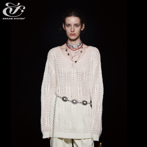 immune system【李一桐同款】羊毛针织衫宽松镂空扭花休闲毛衣