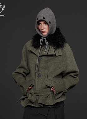 immune system 立领多造型系带羊毛短外套毛呢大衣