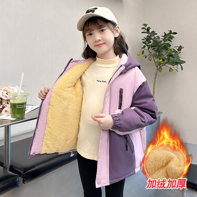 外套加绒风衣冲锋衣秋冬季女童