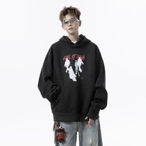 1016-WY06-P65 美式420G印花连帽卫衣男女秋季情侣长袖上衣帽衫图片
