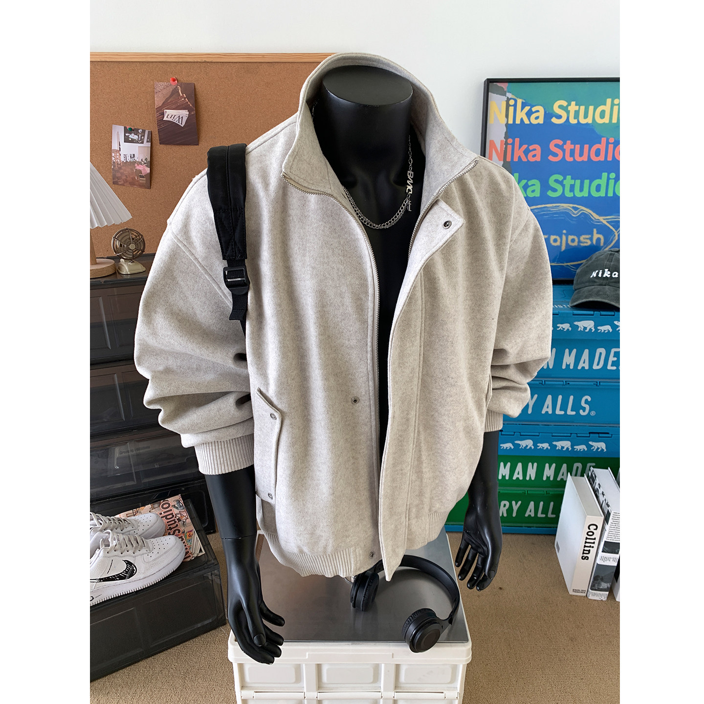 1016-N001-P95廓形短款立领呢料夹克cleanfit飞行情侣外套,男装夹克,星座1016