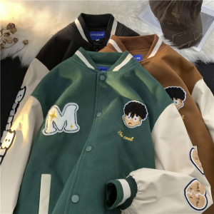 1016-BW42-P128 美式潮牌刺绣棒球服夹克男情侣宽松外套图片
