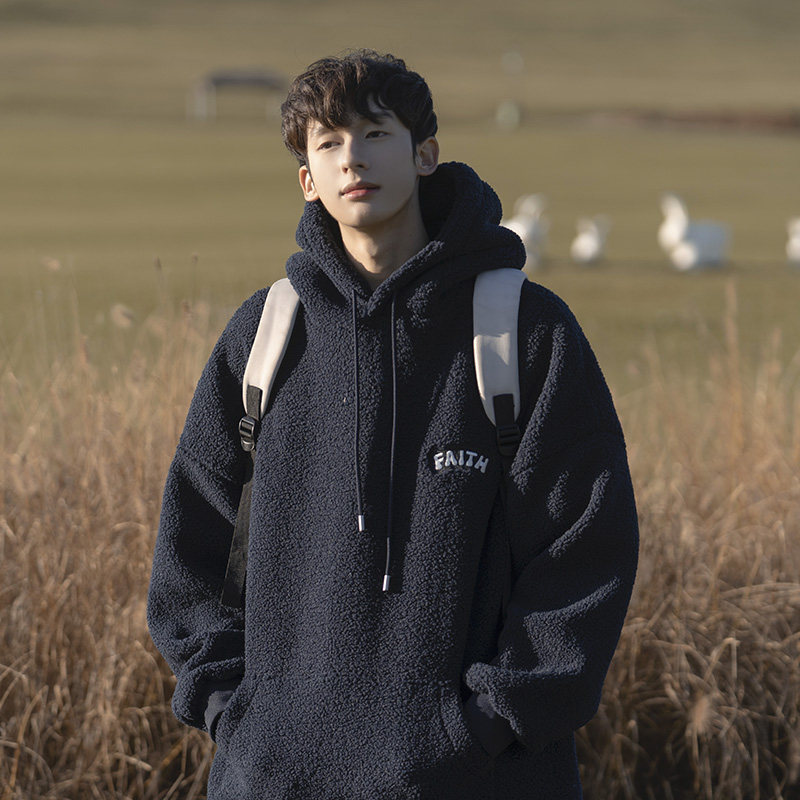 1016-BW378-P68加绒卫衣男加厚加绒羊羔毛保暖秋冬刺绣加绒外套，男装棉衣，星座1016