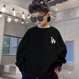 儿童外套秋冬 中大童圆领上衣帅气套头衫 男童加绒卫衣秋装 2024新款