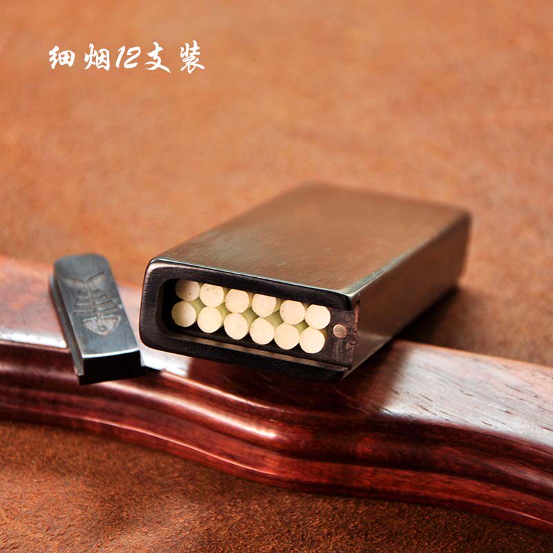 乌木推盖细烟12支整木掏空超薄小烟盒父亲男友节日生日礼物
