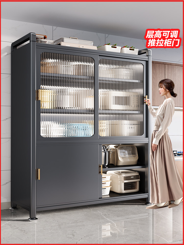 Кухонные стеллажи Shuaishi, многослойные напольные шкафы, шкафы с раздвижными дверцами, бытовые шкафы для хранения кастрюль и мисок, многофункциональные шкафы для хранения Изображение 1
