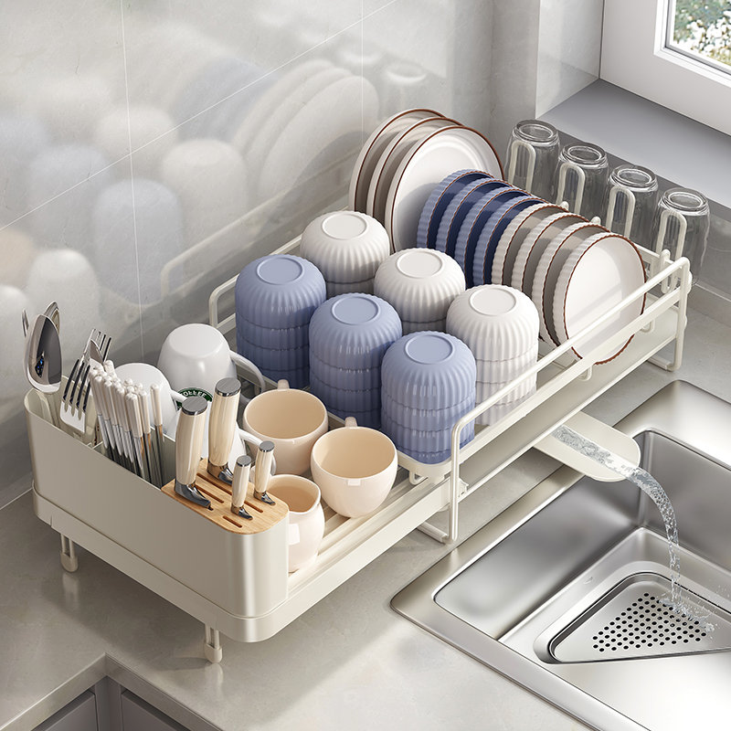 帅仕碗碟收纳架可伸缩碗架厨房置物架台面放碗盘筷子沥水篮沥水架