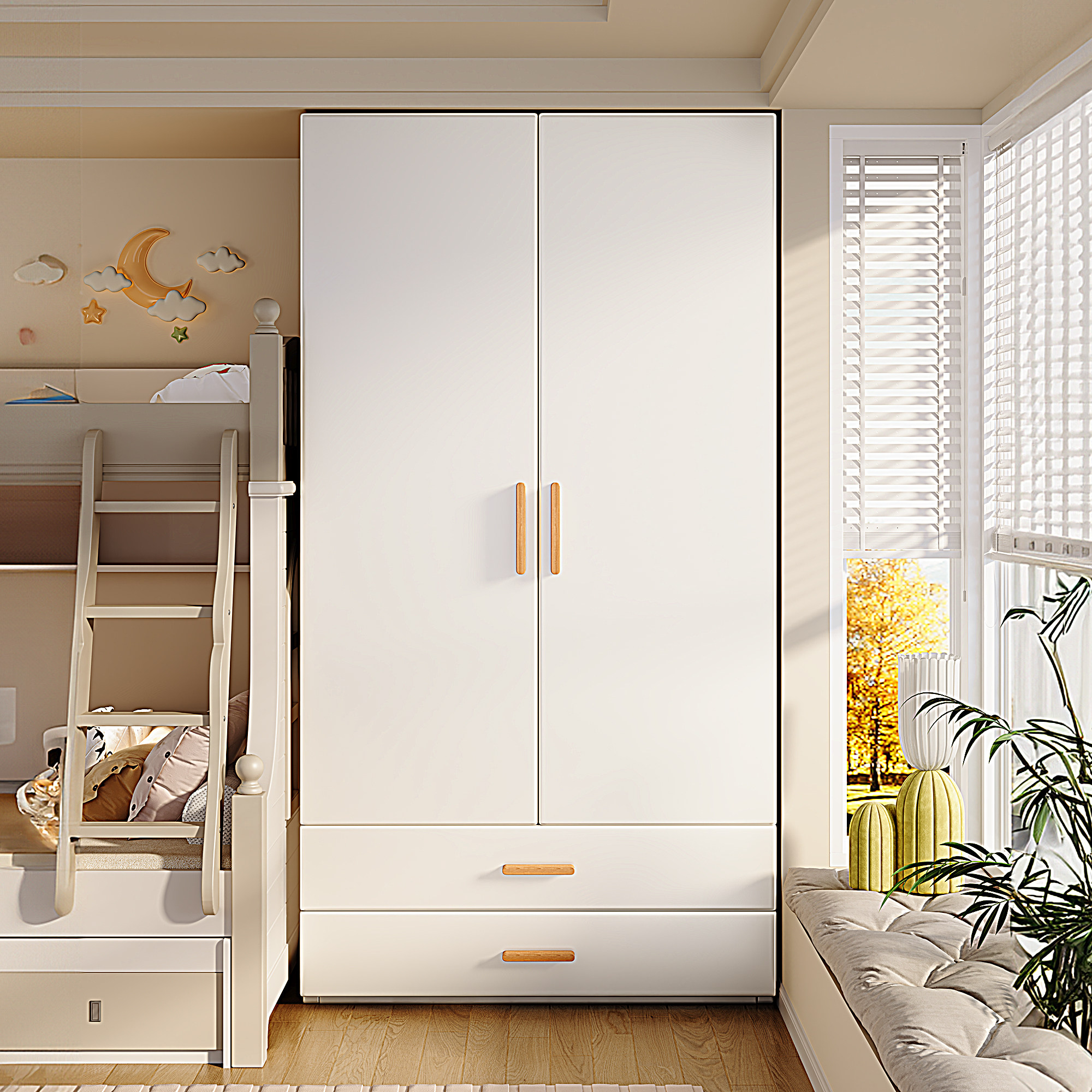 帅仕简约现代钢制衣柜家用卧室简易储物出租房小户型实木把手衣橱