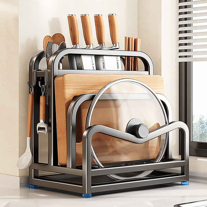 帅仕不锈钢刀架新款厨房置物架菜板砧板刀具多功能放置一体收纳架