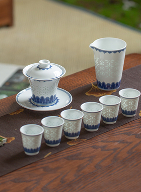 玉柏玲珑景德镇茶具套装中式白瓷器茶杯茶壶盖碗高端陶瓷2024新款