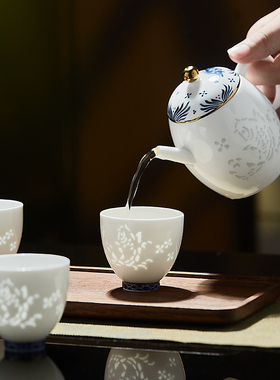 景德镇玉柏玲珑陶瓷器高端一壶四杯随身户外旅行可携式茶具套组小