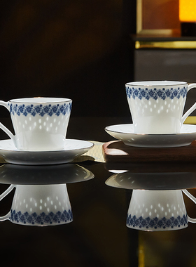 玉柏青花玲珑瓷一杯一碟中式茶具单人茶杯景德镇咖啡杯描金高颜值