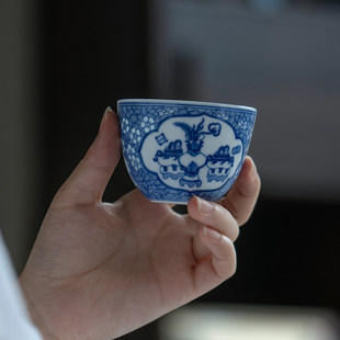 景德镇手工手绘青花玲珑主人杯冰梅博古茶杯陶瓷器萤造旗舰店