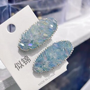 baby蓝色发夹超闪透明冰晶气质甜美发夹刘海bb夹少女侧边发卡发饰