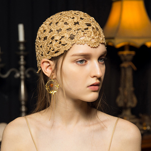 花蔻手工编织春夏遮白发和纸帽 镂空花朵气质百搭包头帽子女士