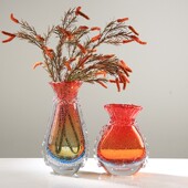 轻奢红色琉璃气泡花瓶水培摆件简约客厅餐桌样板房花器插花装 饰品