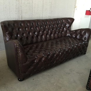 美式复古风格家具 休闲简约皮艺三人沙发 客厅单人拉扣沙发 定做