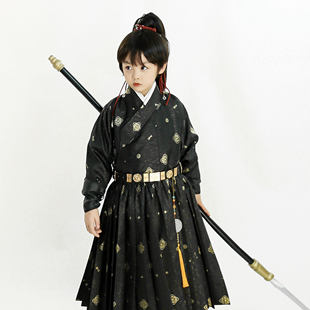 男童明制汉服新款春秋黑色儿童锦衣卫贴里飞鱼服儿童妆花织金汉服