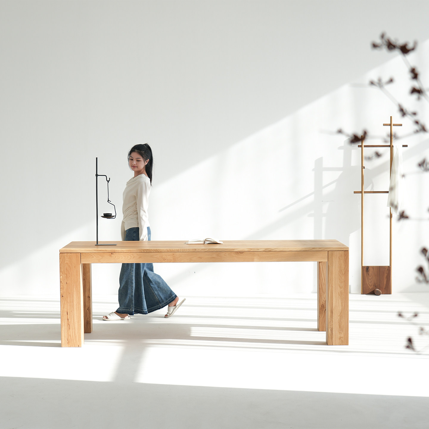 天外云 空境餐桌 法国白橡木实木书桌原木风饭桌家用简约办公桌子