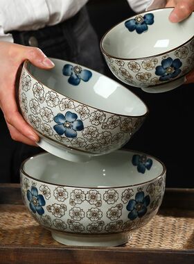 蓝富贵5/6/7英寸家用吃饭碗日式釉下彩陶瓷面碗汤碗大碗加厚大碗