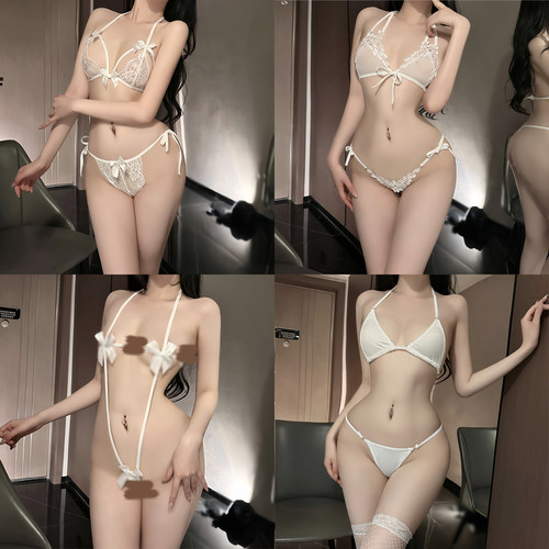 HP：做你的猫*性感吊带丝袜黑丝白丝三点文胸套装吊袜内衣内裤女