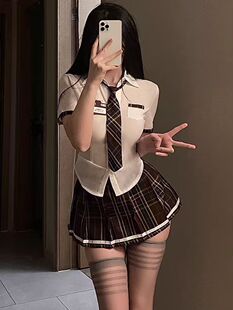 jk制服纯欲风辣妹收腰日系性感睡裙学院风领带短衬衫百褶裙大码女