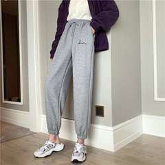 Real shot Plush pants with thin and versatile grey sports casual pants and loose Leggings