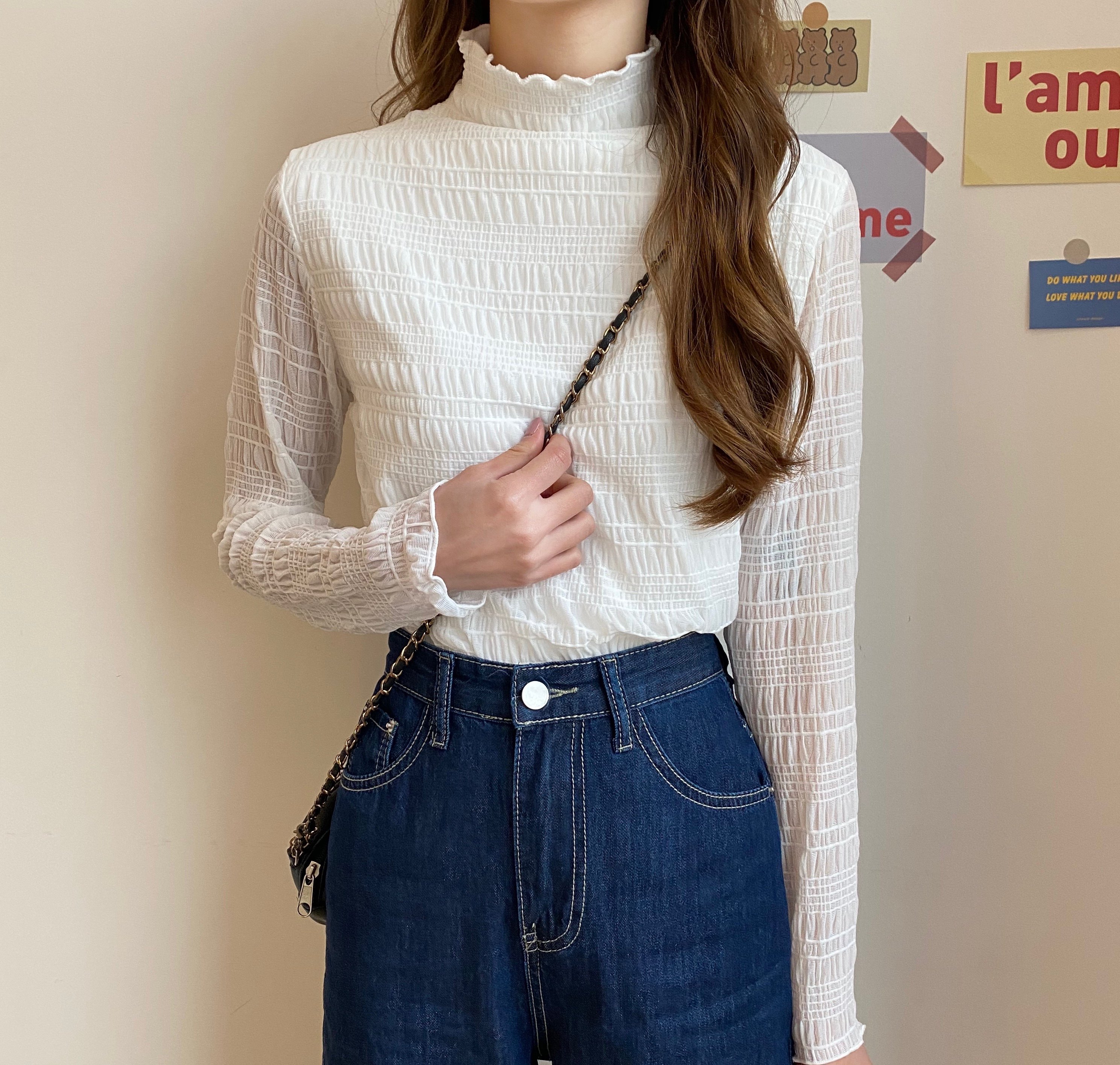 Real shot autumn and winter versatile Plush thickened half high collar with long sleeve warm and warm bottoming top