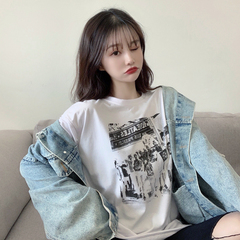 實拍 短袖t恤女字母半袖卡通上衣印花